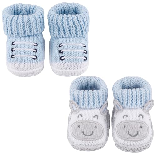 DUONITITI Newborn Knit Booties Soft Baby Boots for Infant Boys Girls First Walkers 2 Pairs, 0-3 Months(Blue)