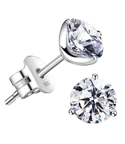 "STUNNING FLAME" 18K Gold Plated Silver Brilliant Cut Simulated Diamond Cubic Zirconia Stud Earrings(white-gold-plated-silver, 1.0)