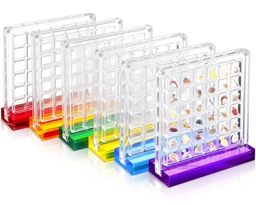 Reallnaive 6 Pcs Acrylic Magnetic Seashell Display Box with Multicolor Base 36 Grids Clear Seashell Collection Box Seashell Storage Organizer for Diamond Gemstone Beads