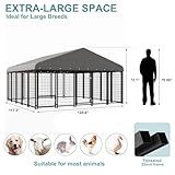 120"x118"x72" Dog Kennel Outside, Large Outdoor Dog Kennel with Feeding Door and Double Lock, Heavy-Duty Weatherproof Dog Cage and Dog Fence with Roof, Dog House Outdoor for Large Dogs, Easy Assembly