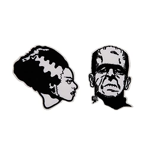 Horror Movie Patches, Frankenstein and Bride Embroidered Iron On Horror Patches