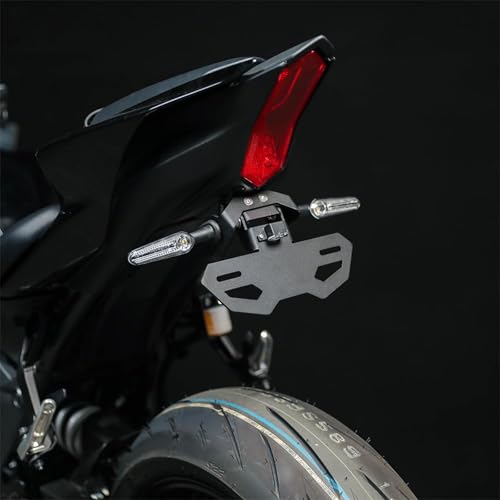 For YZF R7 Tail Tidy License Plate Holder W/Led Fender Eliminator Kits Fits For YAMAHA YZF-R7 MT-07 FZ-07 2021-2024, Rear License Plate Bracket W/Lights and Turn Signal Mounting Holes (Black)