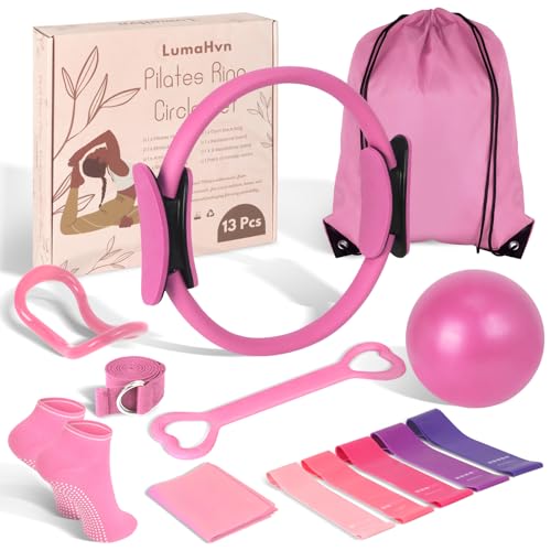 Home Pilates Essentials Kit for Women,Pink Pilates Equipment Set with 9 Inch Yoga Ball,Figure 8 Resistance Band,Pilates Bands & Accessories,Pilates Ring and Ball Set for Beginners Home Workouts