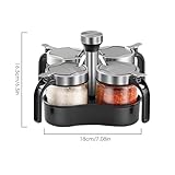 TINMIX Revolving Condiment Pots Sugar Bowl Salt & Pepper Cellar with Lid and Spoon, Set of 4 Seasoning Box Spice Jar with 360 Rotating Holder Tray for Kitchen, 4 Pots