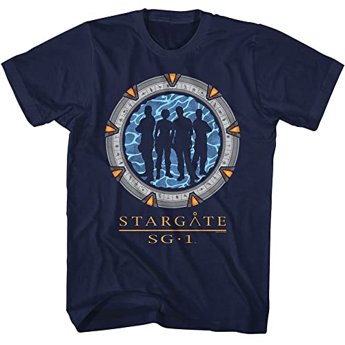 American Classics Stargate T-Shirt SG1 Logo & Cast Silhouette Adult Short Sleeve Sci-Fi Movies Vintage Style Graphic Tees - Navy, X-Large