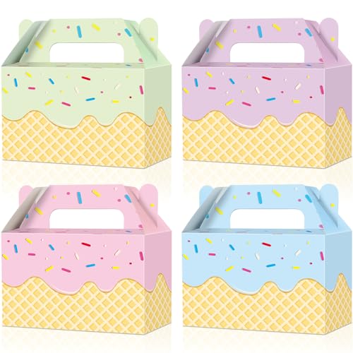 Justforjoyful 24Pcs Ice Cream Party Favor Box Colorful Summer Ice Cream Gift Boxes Ice Cream Goody Boxes Summer Ice-cream Folding Paper Treat Boxes Birthday Baby Shower Decor Supplies 6*3.5*4.5inch