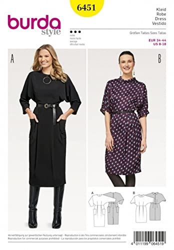 Burda Ladies Sewing Pattern 6451 Batwing Sleeve Dresses