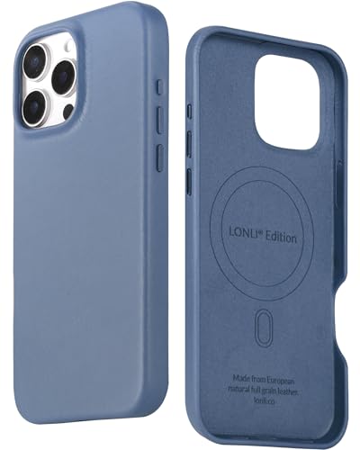 LONLI Edition | Italian Leather - for iPhone 16 Pro - Premium Italian Full Grain Leather Phone Case - Develop Unique Patina - Azure Blue