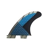 TOPWAYS Fiberglass+Honeycomb Surfboard Fin (3) Glass Flex Thruster Surf Fin Set (Double Tabs II Plug Style G5 Size) - Tri Fin Thruster Set Surfboard fins G5 M Size Surfing fins (Blue)