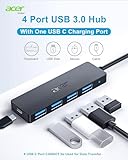 Acer USB Hub 4 Ports, Multiple USB 3.0 Hub, USBA Splitter for Laptop with Type C Power Port, Extender for A Port Laptop, PC, Desktop and More (2ft)