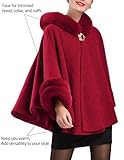 Dahlia Women's Winter Poncho Cape – Luxurious Faux Fur-Trimmed, Shed-Free, Silky Touch, Fleece-Lined Elegant Cloak, Black Large