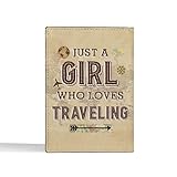 Personalized Woman with Name Just a Girl Who Loves Traveling Retro Passport Holder Gift for Traveler Custom Travel Accessory Passport Cover Girl Traveling Lover Gifts 80