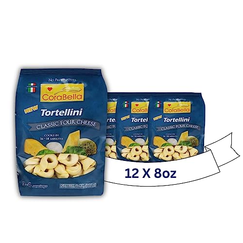 Corabella Four Cheese Tortellini Pasta, Non GMO | Classic Four Pure Cheese | No Preservatives - Premium Ingredients Italian Flavor - Made In Italy - 8-oz (Pack of 12)