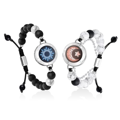 TOTWOO Long Distance Touch Bracelets for Couples, Smart Light up & Vibration for Love Couples Healing Stone Bracelet | Long Distance Relationship Gifts for Girlfriend Bluetooth Pairing Jewelry