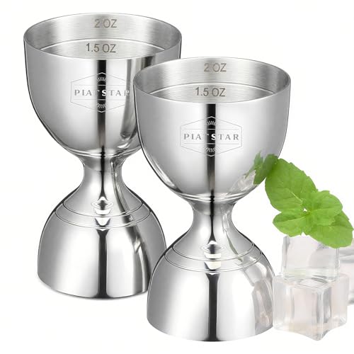 Plat Star Jigger for Bartending 2 Pack – 1oz 2oz Bell Jigger, Double Side Shot Measuring Cup, Alcohol Measurement Tool, Drink Measurer for Cocktails, Weighted Jigger, Bar Measuring Set