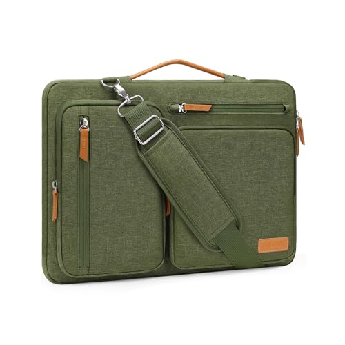 MOSISO 360 Protective Laptop Shoulder Bag,15-15.6 inch Computer Bags Compatible with MacBook Pro 16 inch, HP, Dell, Lenovo, Asus Notebook,Side Open Messenger Bag with 4 Zipper Pockets, Olive Green
