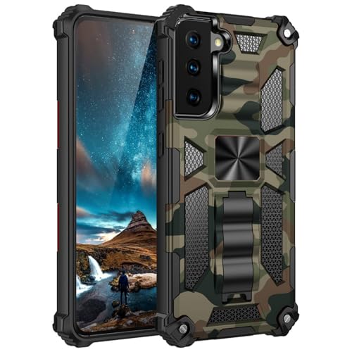 Case Compatible with Samsung Galaxy A51 5G Phone Cases Heavy Duty Military Style PC+TPU Shockproof Camouflage Cover with Kickstand and Metal Stand for Magnetic Car Mount(Army Green)