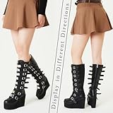 CELNEPHO Womens Chunky Platform Knee High Boots High Heel Round-Toe Zip Punk Goth Mid Calf Combat Boots For Women