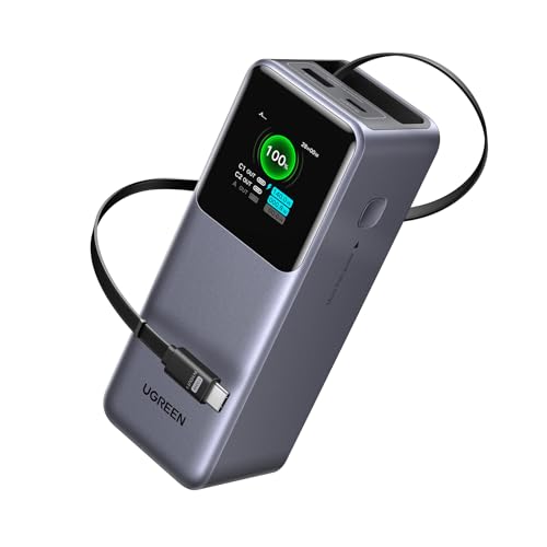 UGREEN Nexode Power Bank 20000mAh 165W with Built-in USB C Cable Laptop Travel Portable Charger, 100W Input, Fast Charging for MacBook Pro/Air/iPhone 16/iPad Pro/Galaxy S25 Ultra/Dell/HP and More