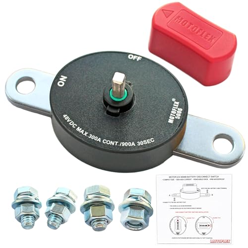 MOTOFLEX Side Post Battery Disconnect Switch for GM Car Truck, Marine RV Battery Switch 12V-48V Power Cut Off High Current 300A/900A (Waterproof, On/Off, Removable Knob)