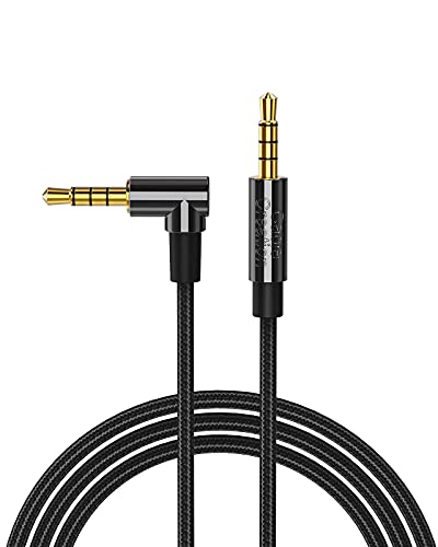 CableCreation 3.5mm Aux Cable 6FT/1.8m, Aux Cord for Car, 90 Degree Right Angle HiFi TRRS Auxiliary Cable with Silver-Plating Copper Core for Car Stereos, iPhones, Speakers, PS4 Headset, Black