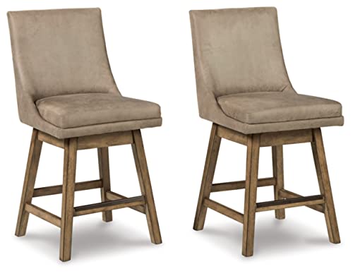 Signature Design by Ashley Tallenger 25" Upholstered Counter Height Barstool, Set of 2, Beige