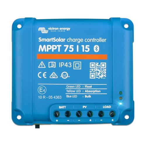 Victron Energy SmartSolar MPPT Solar Charge Controller (Bluetooth) - Charge Controllers for Solar Panels - 75V, 15 amp, 12/24-Volt