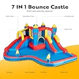 Inflatable Bounce House with Water Slide for Kids, Big Inflated Jumping Bouncy Castle with Blower, Includes Sprinkler, Splash Pool, Basketball Hoop, Water Gun, Climbing Wall, for Outdoor