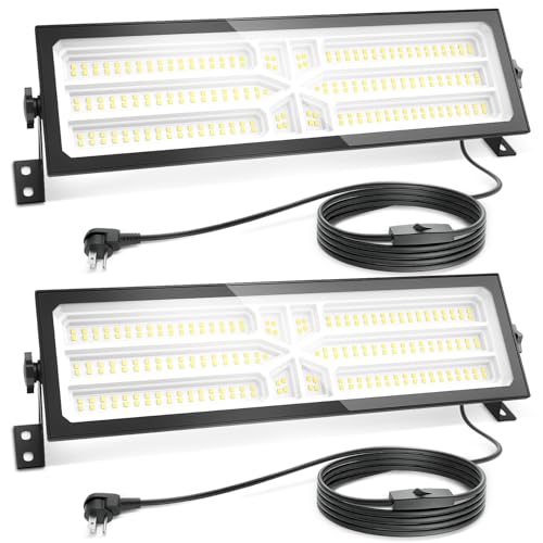 AGranTOP 2 Pack Linkable LED Shop Light (Built-in Outlet)0LM Aluminum Plug in Garage Light w/ 9.84ft Power Cord and On/Off Switch, 6000K Shop Lights for Garage, Workshop