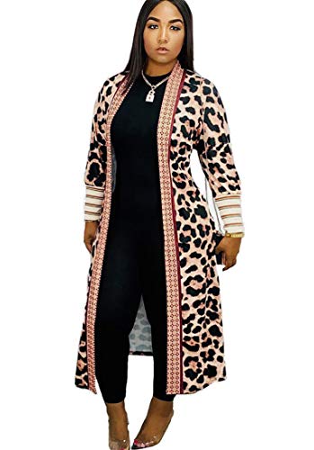 Long Cardigan for Women Lightweight Open Front Jacket Coat Outwear (Large, Style1:Leopard)