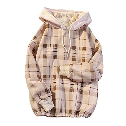 Skateboard Frog Fall Winter Clothes Women Plaid Hoodies Fake Two Pieces Fleece Turtle Neck Korean Pullover (Apricot, XL)