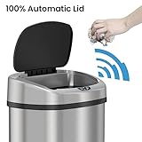 iTouchless SensorCan 13 Gallon Kitchen Trash Can with Odor Filter, Stainless Steel Oval Automatic Trashcan for Home Office Bedroom Living Room Garage Large Capacity Slim Space-Saving Bin