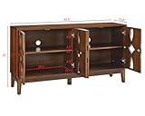 LKTART 60" Mid Century Modern Sideboard Buffet Cabinet with Hollow Carved Doors and Outlet Holes,Vintage Accent Cabinet Credenzas Storage Cabinet Walnut