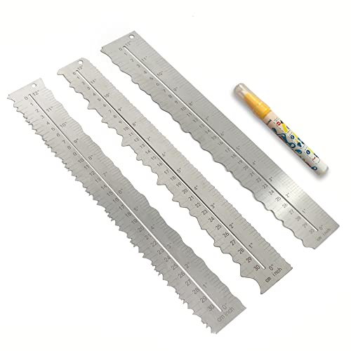 UPTTHOW 3PCS Stainless Steel Metal Paper Tearing Ruler Craft Ruler for Cutting Paper to Wavy Line Jagged and Irregular Edges 12'' Measuring Tool for Engineering School Office Architect and Drawing