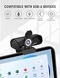 Full HD Webcam with Built-in Microphone and Rotatable Tripod, 4K Video and Wide Angle Camera, Privacy Cover, for Desktop PC or Laptop Computer