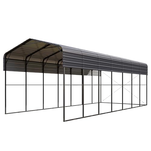 GREEN PARTY 14 x 35 ft Metal RV Carport Kits with Galvanized Steel Roof, Heavy Duty 2 Car Outdoor Car-Shed Canopy, Car Tent Metal Garage Shelter for RV, SUV, Truck, Tractors and Boats, Gray