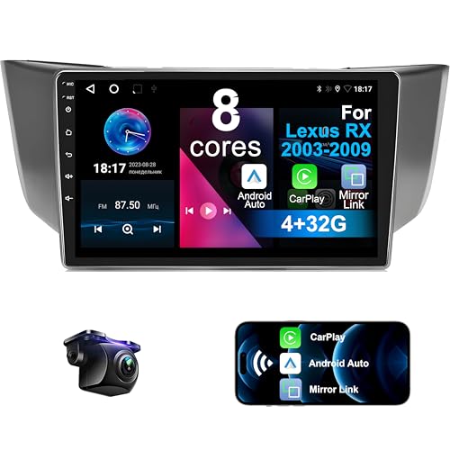 Car Stereo for Lexus RX300 RX330 RX350 RX400H 2003-2009 8 Core Android 12 with Wireless CarPlay Android Auto, 9 inch IPS Touchscreen 4+32G Car Radio with Backup Camera, AM/FM/RDS, AUX, DSP, SWC