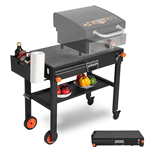 Portable Outdoor Grill Table, Folding Grill Cart Solid and Sturdy, Blackstone Griddle Stand Large Space, Blackstone Table with Paper Towel Holder, Grill Stand for Blackstones Griddle, Ninja Grills etc
