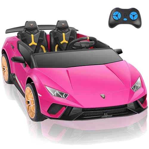 ELEMARA 2 Seater Ride on Toy for Big Kids,12V10Ah Lamborghini Ride On Car, 4.0 mph,Max 130lbs,Electric Car w/Remote, Kids' Electric Vehicles,3 Speeds,MP3,LED Light,Car for Kids to Drive 3-8,Rose Pink