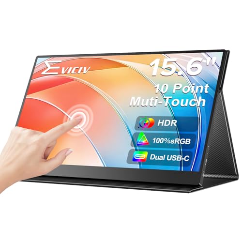EVICIV Portable Monitor Touchscreen 15.6 FHD 1080P IPS 10-Point Touch Screen Monitor & Speakers, HDMI USB C Eye-Care Travel External for Laptop Computer PC Phone Switch, VESA & Smart Cover
