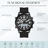 PINIDOUS Men Watches for Men's Military Digital Watches Analog Quartz Waterproof Watch Sport Outdoor Multifunctional Stainless Steel Classic Stylish Fashion Casual Business Wristwatch (White-Black)