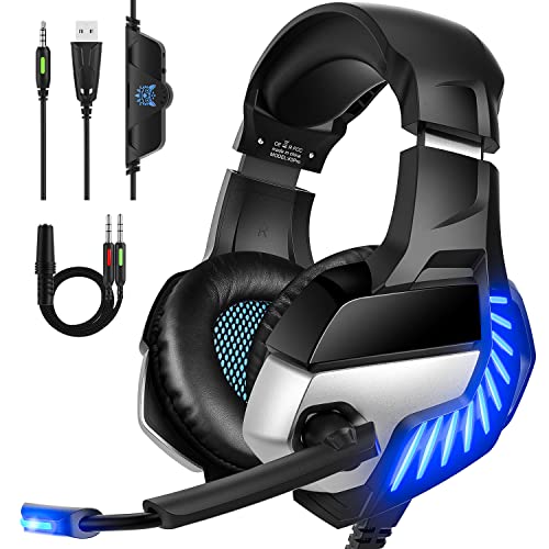 Gaming Headset for PS4 PS5 PC, Headphones Stereo 7.1 Surround Sound, 3.5mm Audio Jack Over Ear with Microphone, Wired 50mm Drivers Xbox, Laptop…
