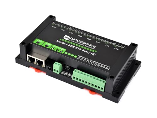 Waveshare Dual Ethernet Ports 8-ch Relay Module (C), Modbus RTU Protocol, PoE Power Supply, with Various Isolation and Protection Circuits, Industrial Grade Rail-Mount Case