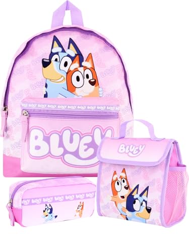Bluey Backpack Set for Girls – 3 Piece Childrens and Toddlers Kids School Bag with Lunch Box and Pencil Case
