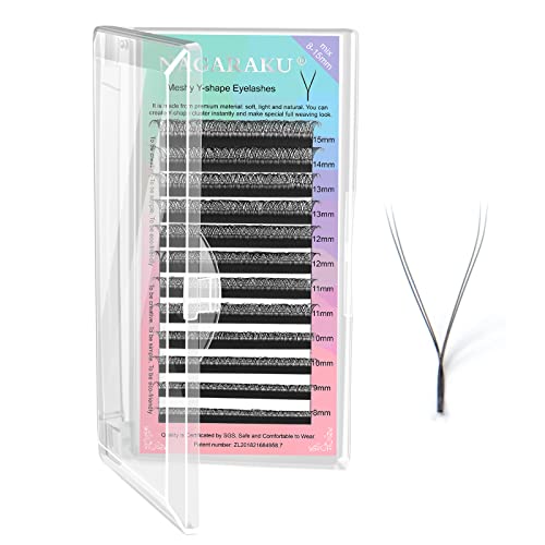 NAGARAKU 5 Trays yy Eyelash Extensions y lash 0.07mm D curl 9/10/11/12/13mm in 1 pack Premade 4D Easy Fan Russian Volume Cluster Faux Mink Matte Black 12 rows