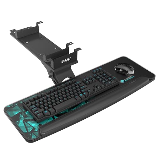 EUREKA ERGONOMIC Height Adjustable Mouse & Keyboard Tray Under Desk, 28x10'' Large Slide Out Swivel Tilt Computer Keyboard Drawer with Mouse Pad for Gaming Home Office Desk, Dual Mount