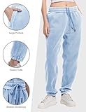 FAIABLE Women's Sweatpants Athletic Workout Joggers Baggy Lounge Pants Acid Wash Fleece Sweat Pants with Pockets Light Blue