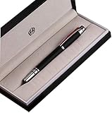 Lanxivi Hero 200E 14K Solid Gold Medium Nib Fountain Pen, Silver Trim Gray Signature Pen with Gift Case Set