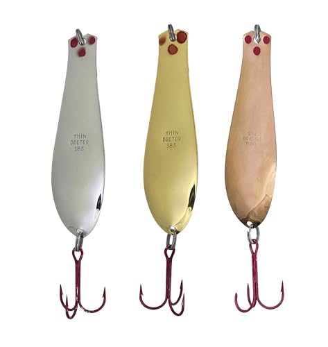 Thin Doctor Spoons Trolling Series 3 Pack - Saltwater & Freshwater Fishing - Also for Jigging - Great for Salmon, Trout, Bass, Pike, Striper Rainbow & More - Premium Eagle Claw Hooks - Yellow Bird
