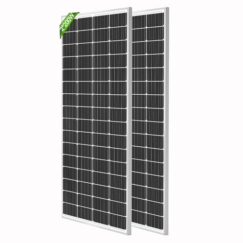 WERCHTAY 400 Watt Solar Panel, 2 Pack of 200W Monocrystalline Cell High-Efficiency PV Module, 12V Solar Panels for Homes Camping RV Battery Boat Caravan and Other Off-Grid Applications (400W)